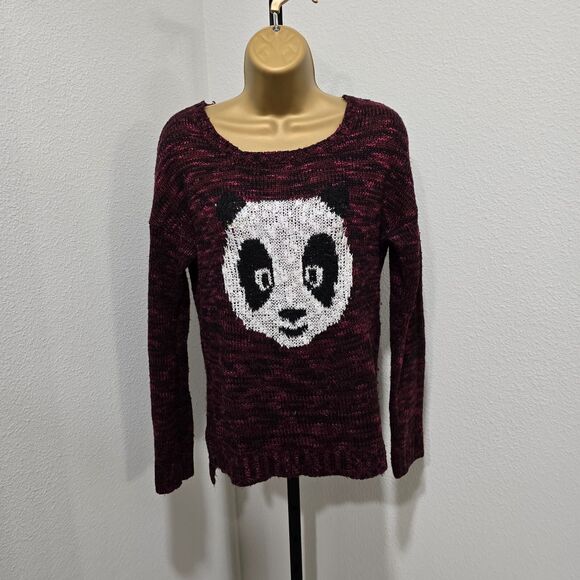 VTG 90s y2k Sweater Womens Medium Panda Bear Kawaii Anime Knit Girlhoodcore Twee - Picture 1 of 9